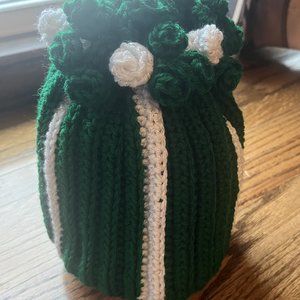 Green & white stripe beanie with curls hat